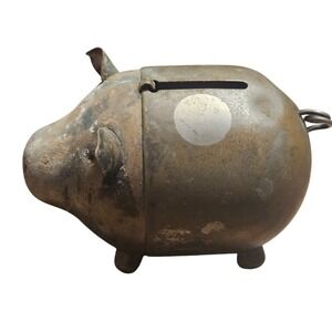 Vintage 1960s 1970s Napier Brass Metal Piggy Coin Bank Rustic Collectible